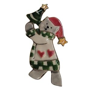 Vintage Hand Painted Christmas Cat Holiday Tree Lights Brooch Pin Festive Kitty